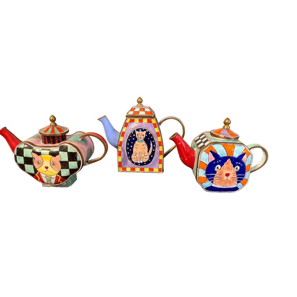 Vintage Kelvin Chen Miniature Decorative Enamel Teapots Set of 3